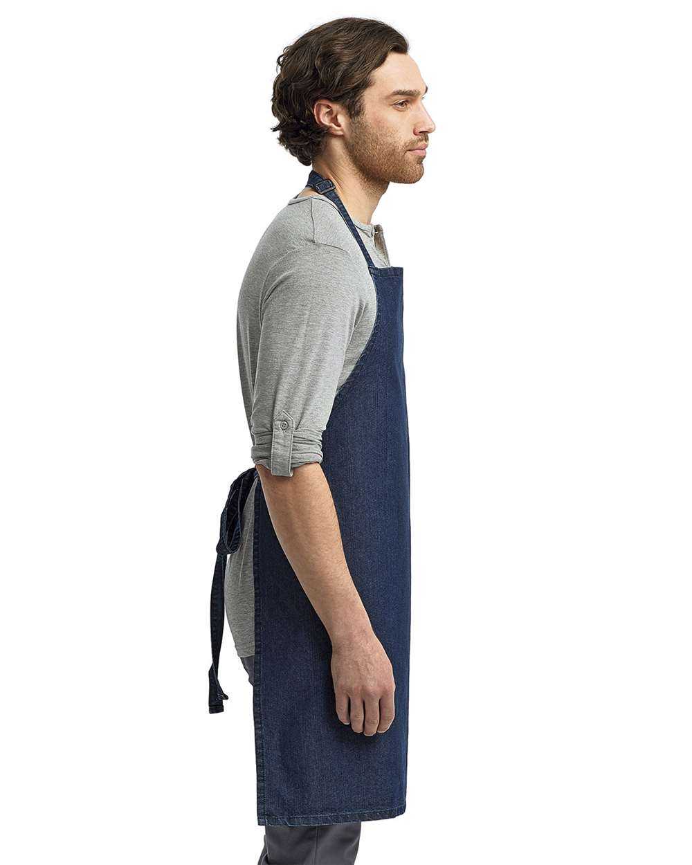 Recycled Bib Apron - OnModelSide - B394A1250 - Indigo Denim
