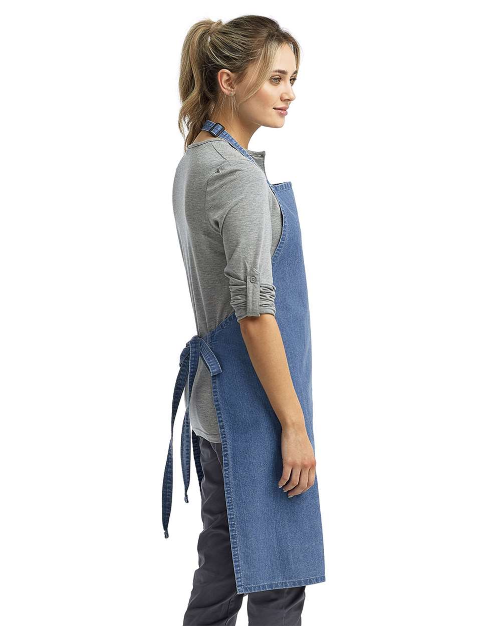 Recycled Bib Apron - OnModelSide - B394A1680 - Denim Blue