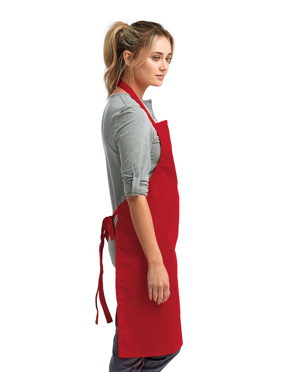 Recycled Bib Apron - OnModelSide - B394A1700 - Red