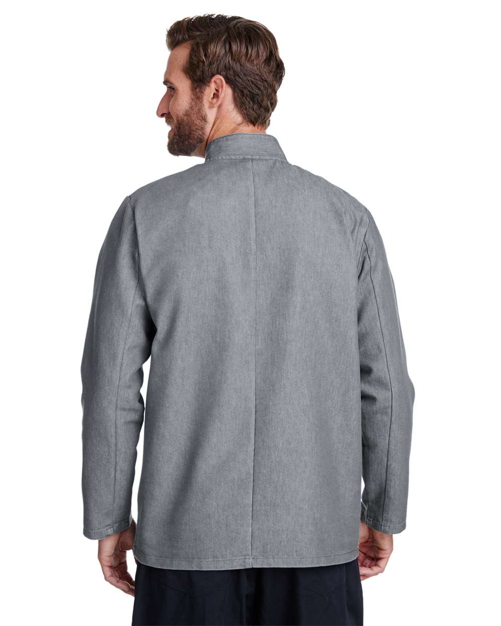 Unisex Denim Chef's Jacket - OnModelBack - B409A1592 - Grey Denim