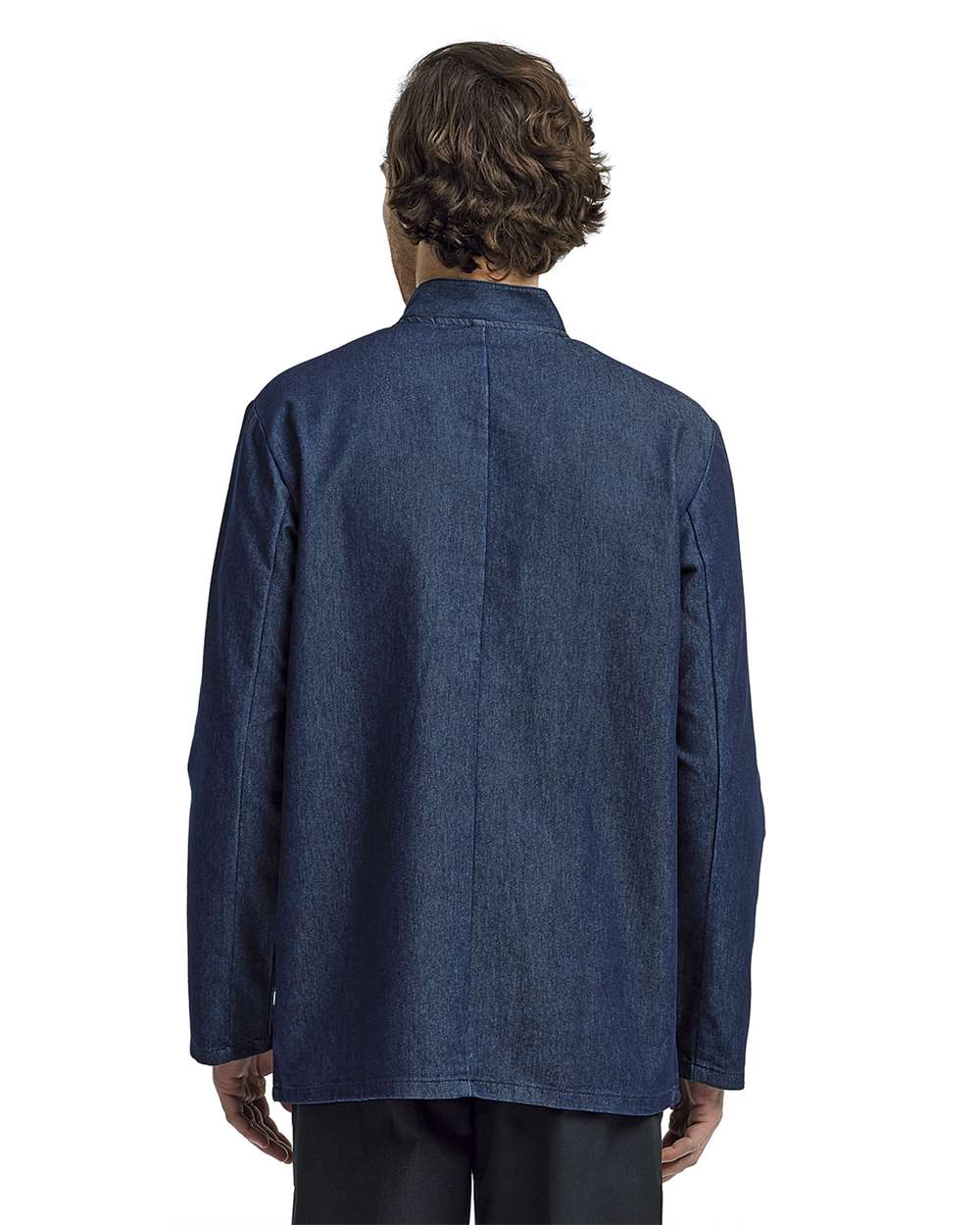 Unisex Denim Chef's Jacket - OnModelBack - B409A1682 - Denim Blue