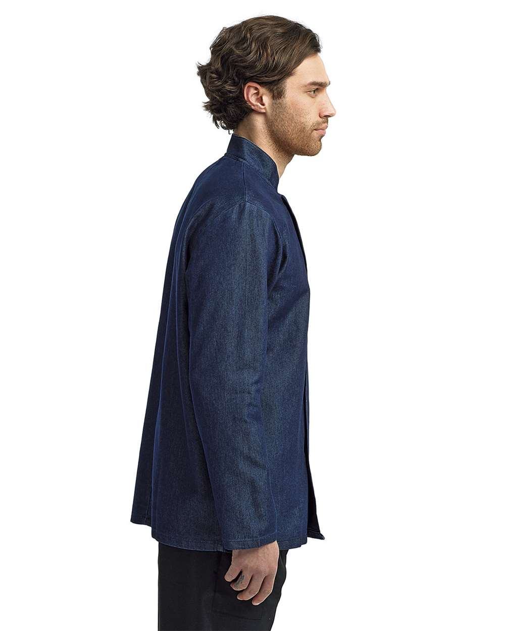 Unisex Denim Chef's Jacket - OnModelSide - B409A1682 - Denim Blue