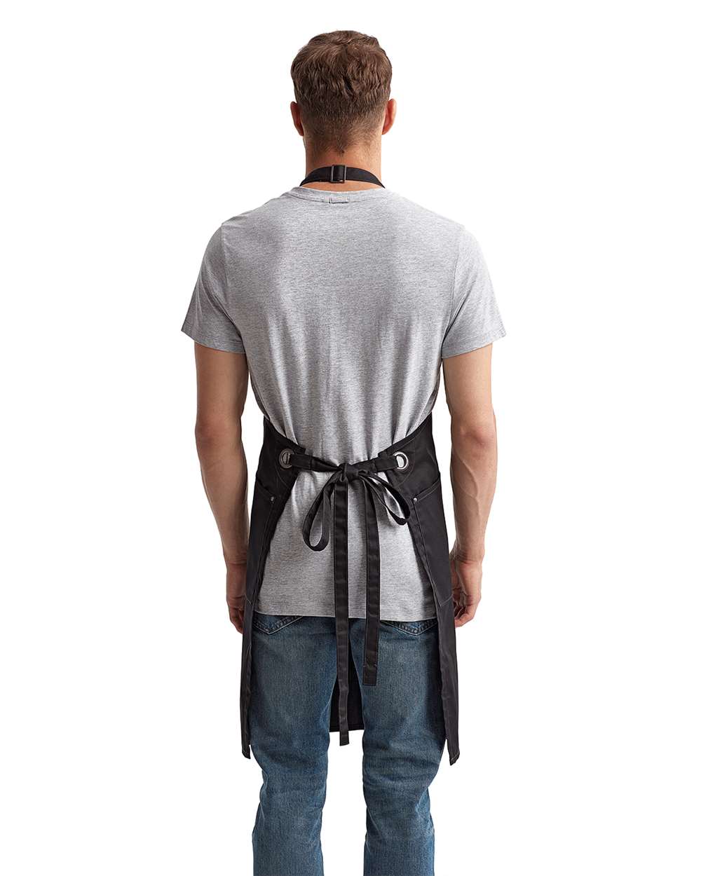 Barley Recycled Bib Apron with Pocket - OnModelBack - B379A1500 - Black/ Charcoal
