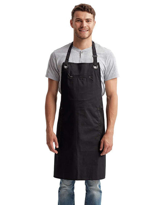 Barley Recycled Bib Apron with Pocket - OnModelFront - B379A1500 - Black/ Charcoal