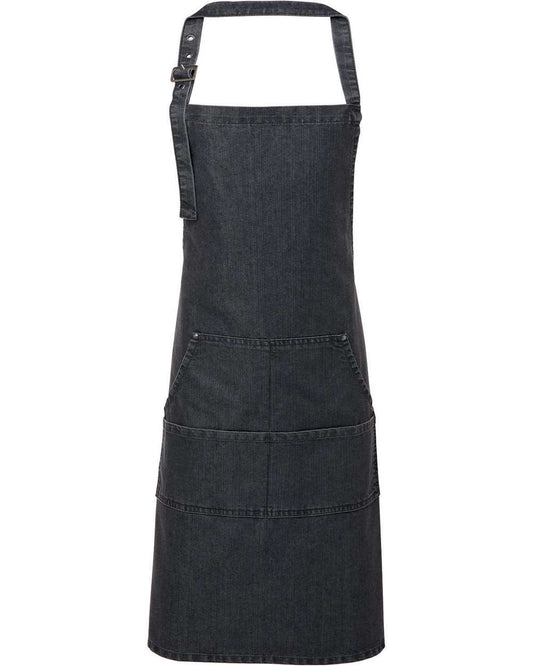 Jeans Stitch Denim Bib Apron with Pockets - Front - B383A1500 - Black Denim