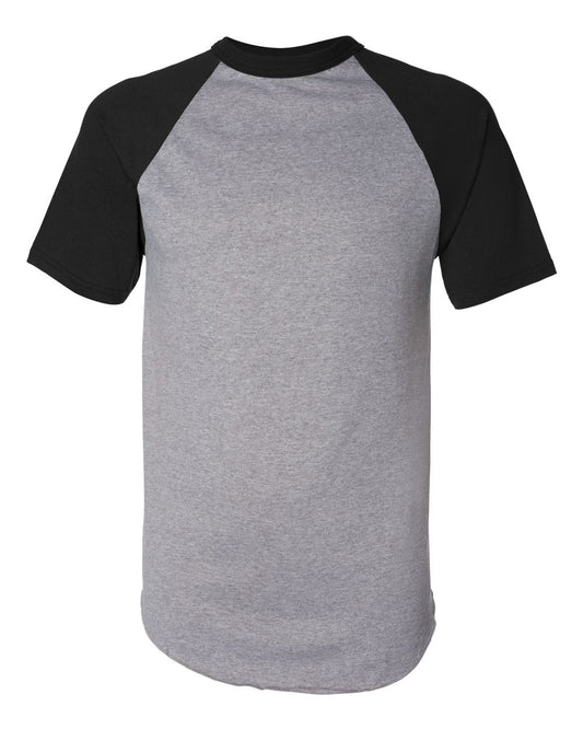 Unisex Raglan Baseball Jersey - Front - B08234513 - Athletic Heather/ Black