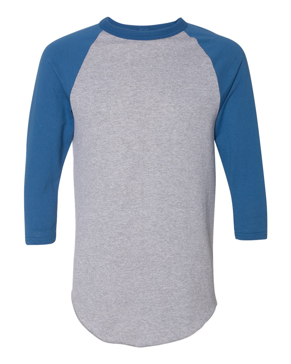 Unisex Three-Quarter Raglan Sleeve Baseball Jersey - Front - B59034763 - Athletic Heather/ Royal