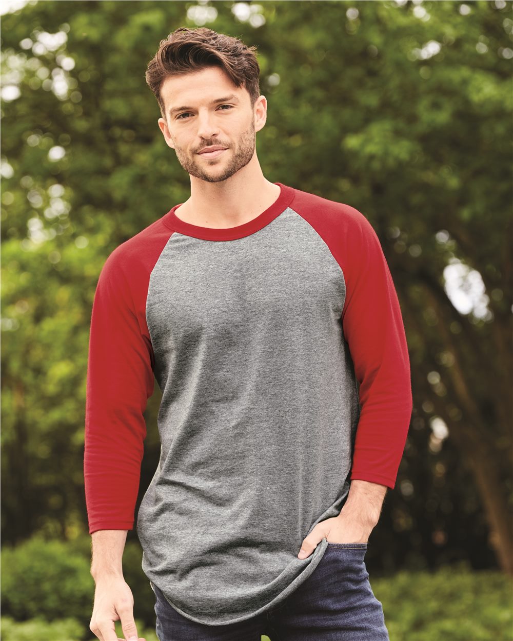Unisex Three-Quarter Raglan Sleeve Baseball Jersey - styleImage