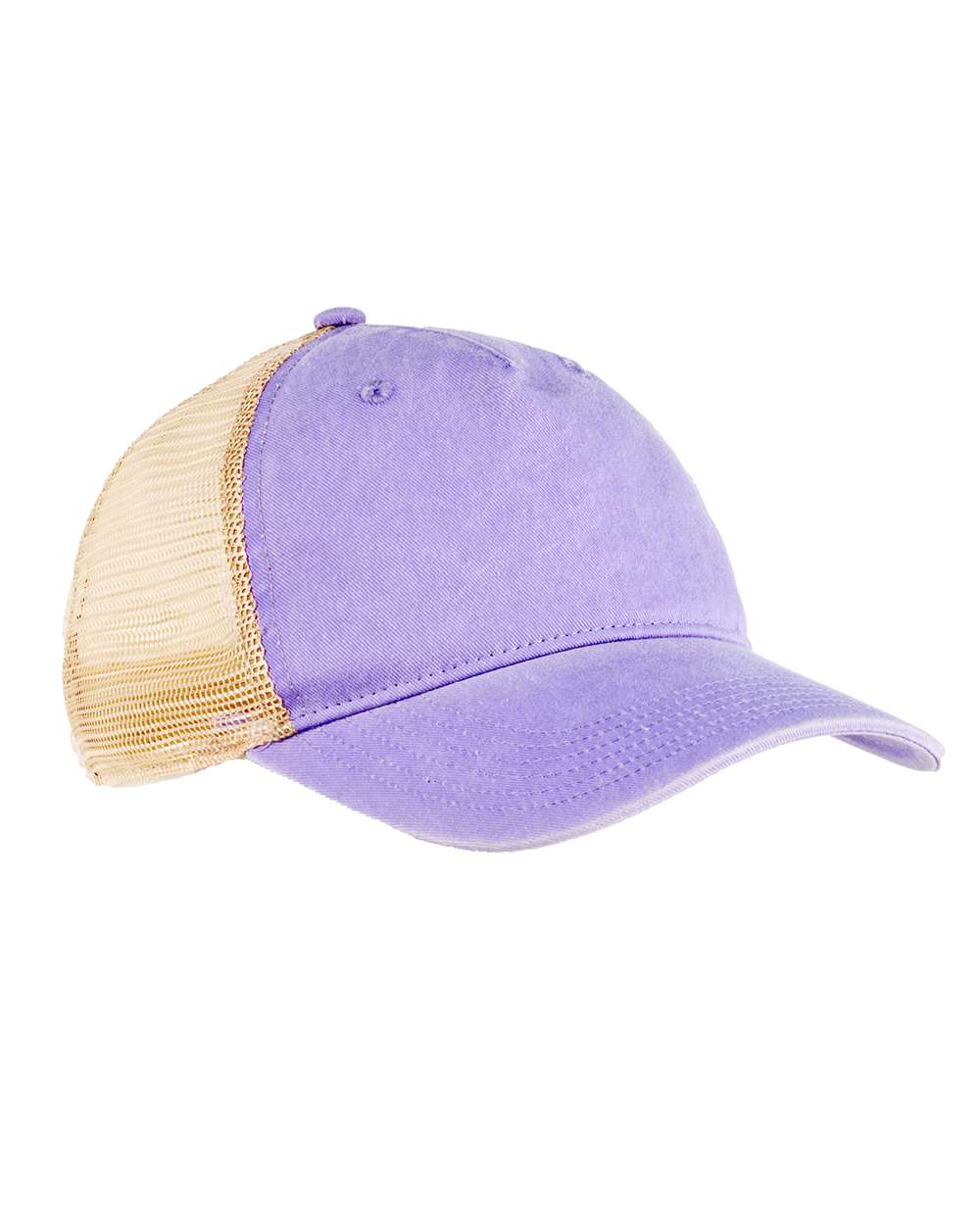 Pigment-Dyed Trucker Cap - Front - B558F0670 - Light Purple/ Khaki