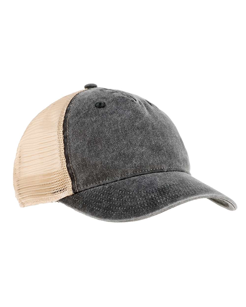 Pigment-Dyed Trucker Cap - Front - B558F0770 - Black/ Khaki