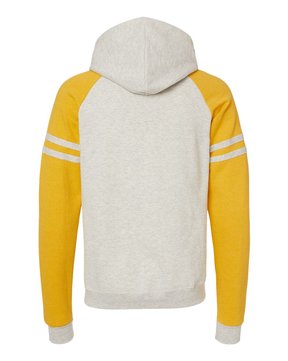 Unisex Nublend® Varsity Colorblocked Raglan Hooded Sweatshirt - Back - B00835123 - Oatmeal Heather/ Mustard Heather