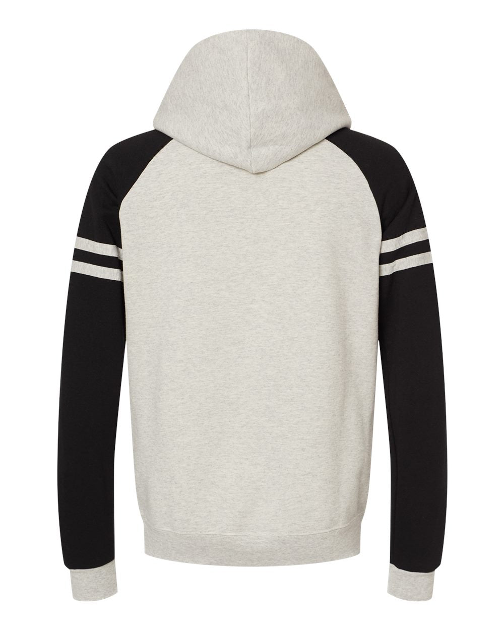 Unisex Nublend® Varsity Colorblocked Raglan Hooded Sweatshirt - Back - B00835243 - Oatmeal Heather/ Black Ink