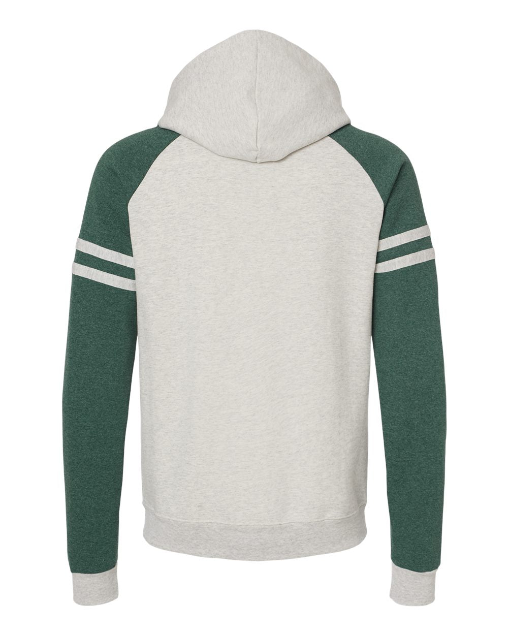Unisex Nublend® Varsity Colorblocked Raglan Hooded Sweatshirt - Back - B00835543 - Oatmeal Heather/ Forest Green Heather