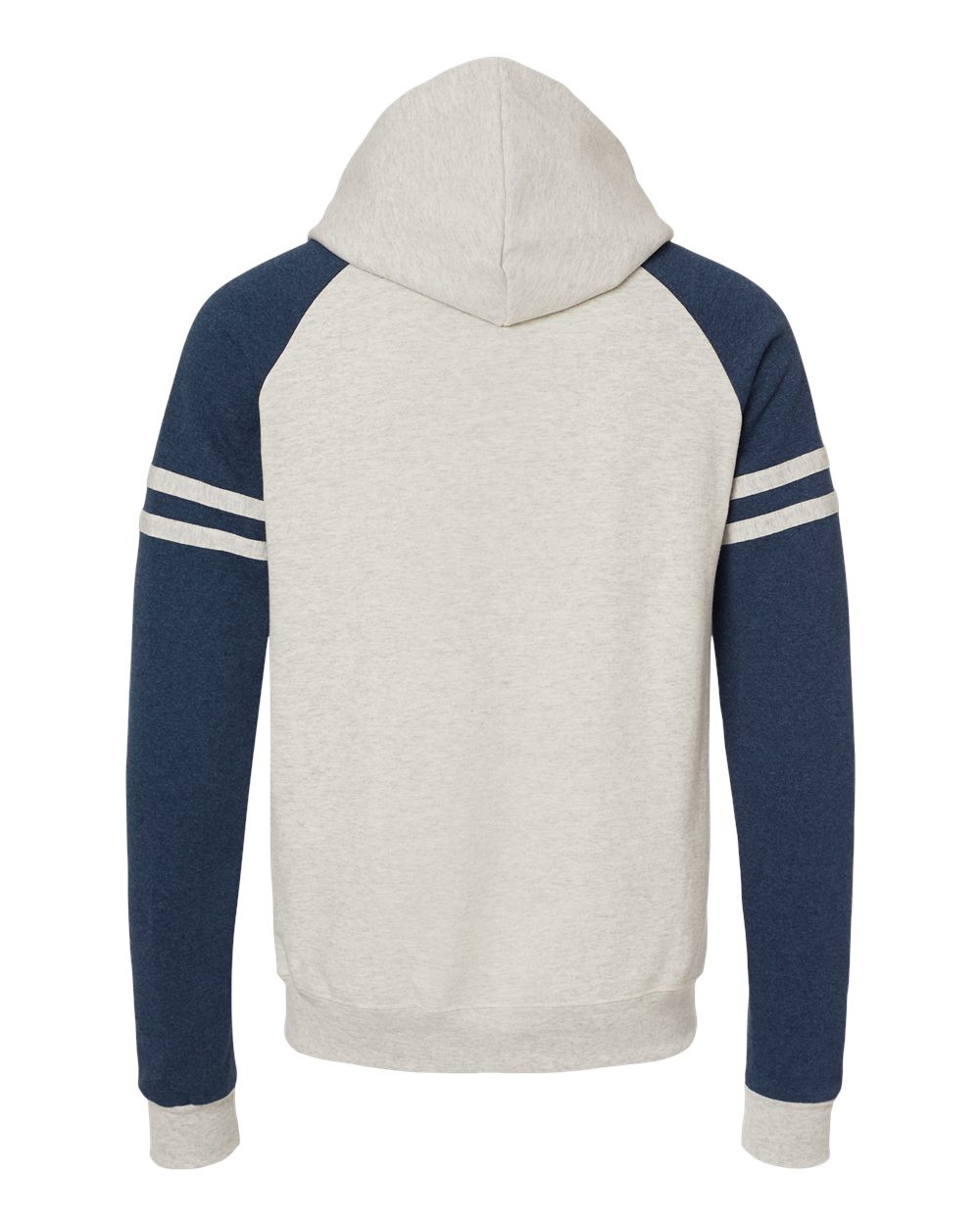 Unisex Nublend® Varsity Colorblocked Raglan Hooded Sweatshirt - Back - B00835653 - Oatmeal Heather/ Indigo Heather