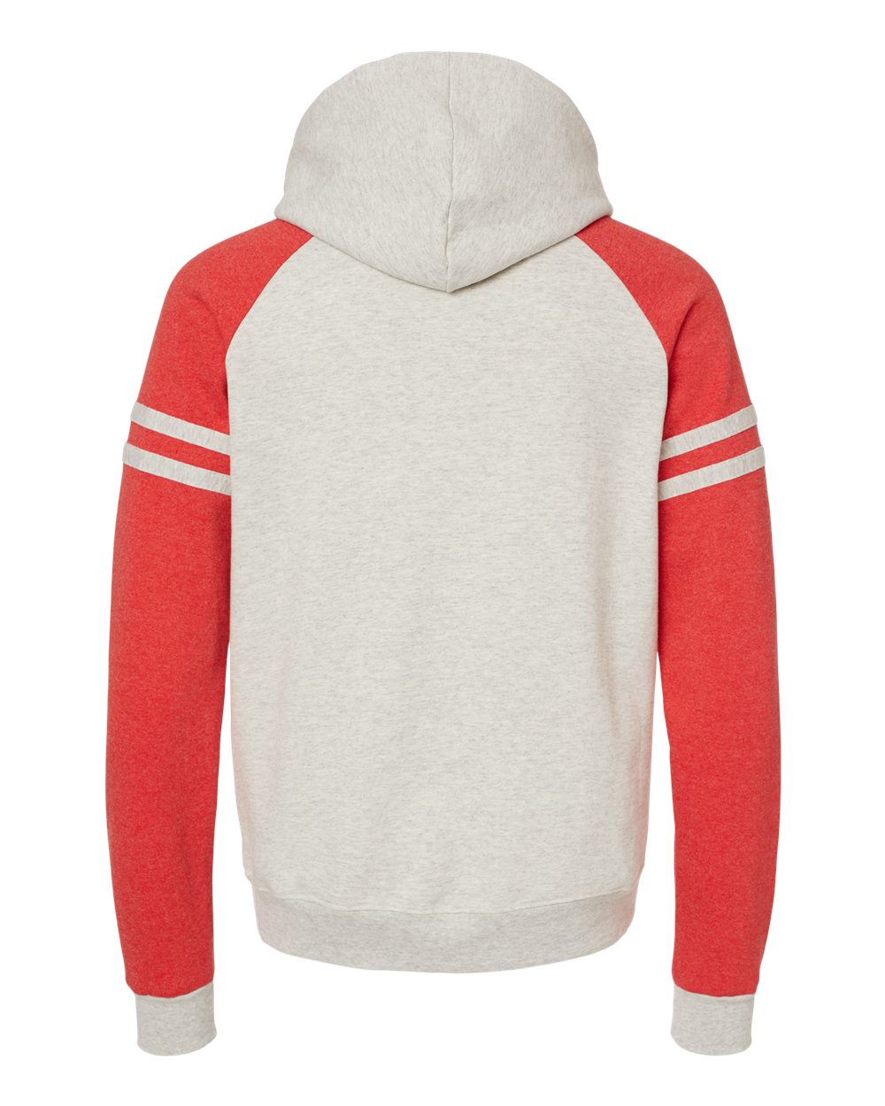 Unisex Nublend® Varsity Colorblocked Raglan Hooded Sweatshirt - Back - B00835703 - Oatmeal Heather/ Fiery Red Heather