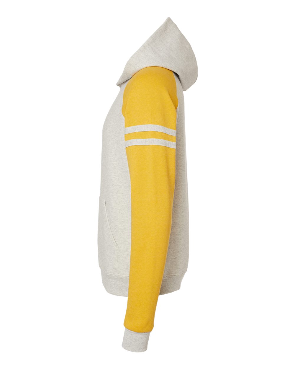 Unisex Nublend® Varsity Colorblocked Raglan Hooded Sweatshirt - DirectSide - B00835123 - Oatmeal Heather/ Mustard Heather