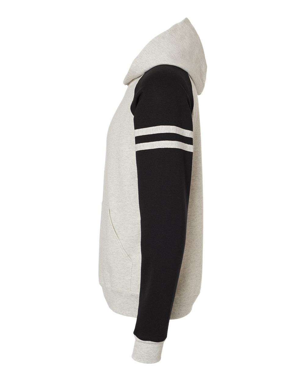 Unisex Nublend® Varsity Colorblocked Raglan Hooded Sweatshirt - DirectSide - B00835243 - Oatmeal Heather/ Black Ink
