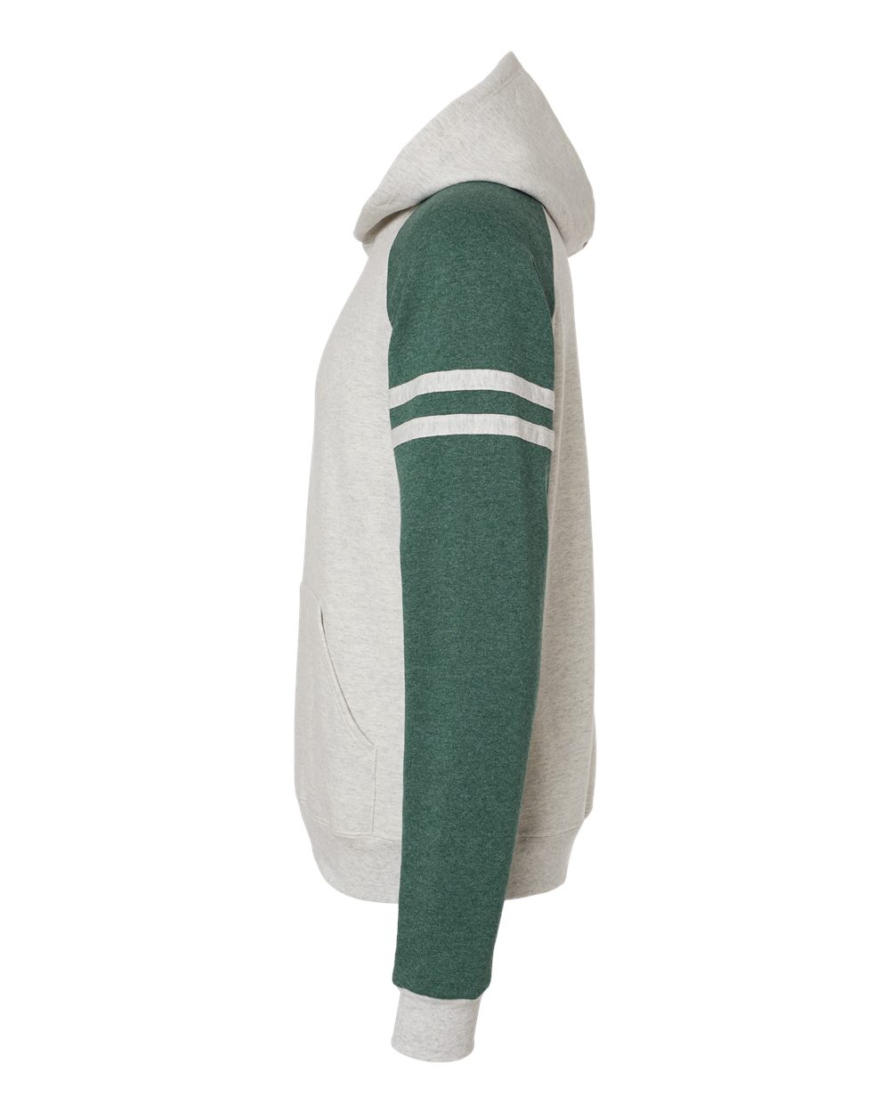 Unisex Nublend® Varsity Colorblocked Raglan Hooded Sweatshirt - DirectSide - B00835543 - Oatmeal Heather/ Forest Green Heather