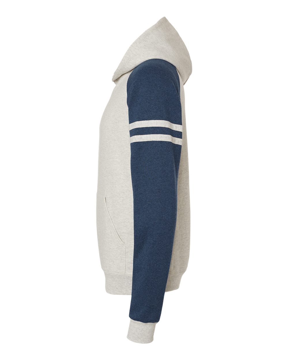 Unisex Nublend® Varsity Colorblocked Raglan Hooded Sweatshirt - DirectSide - B00835653 - Oatmeal Heather/ Indigo Heather