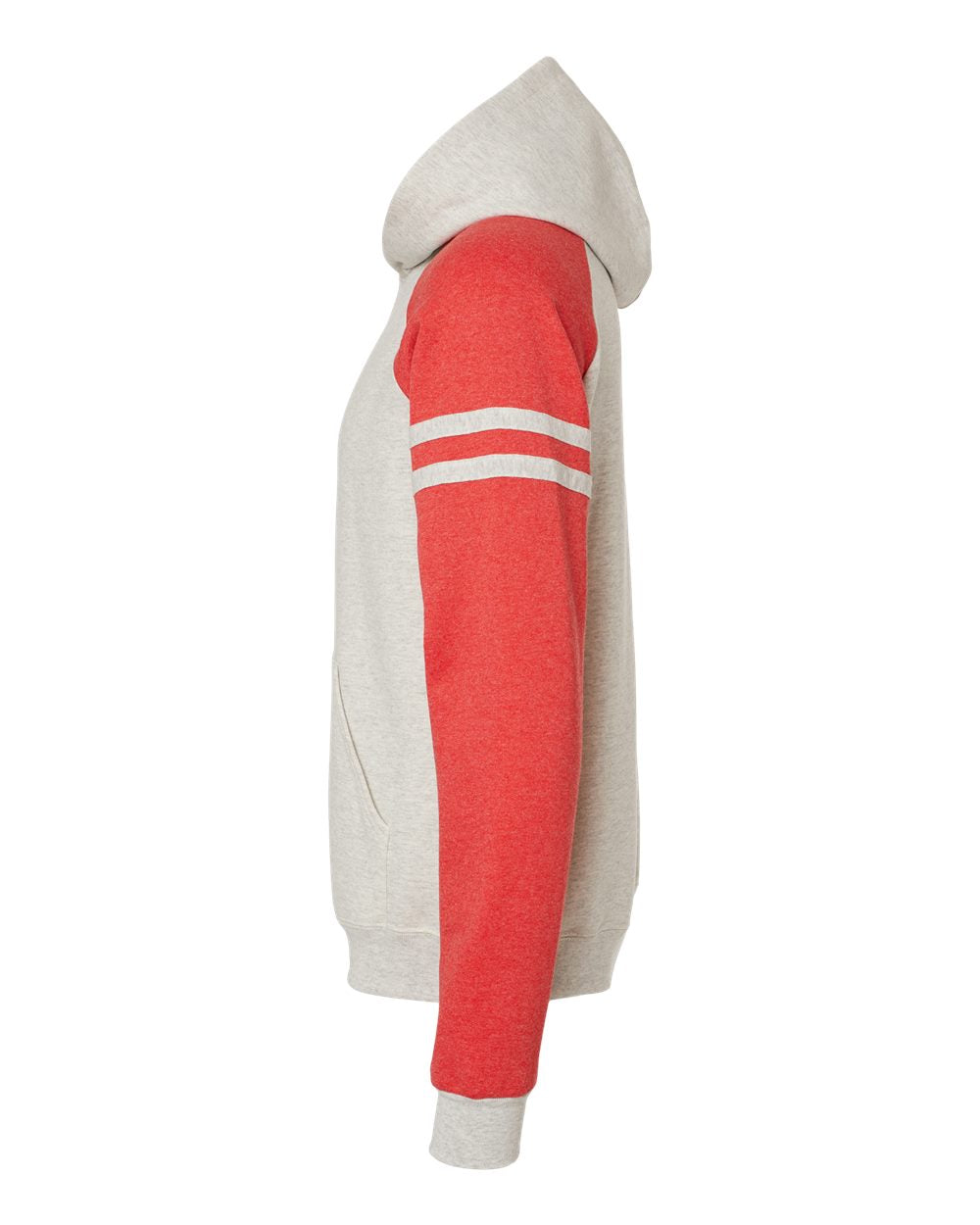 Unisex Nublend® Varsity Colorblocked Raglan Hooded Sweatshirt - DirectSide - B00835703 - Oatmeal Heather/ Fiery Red Heather