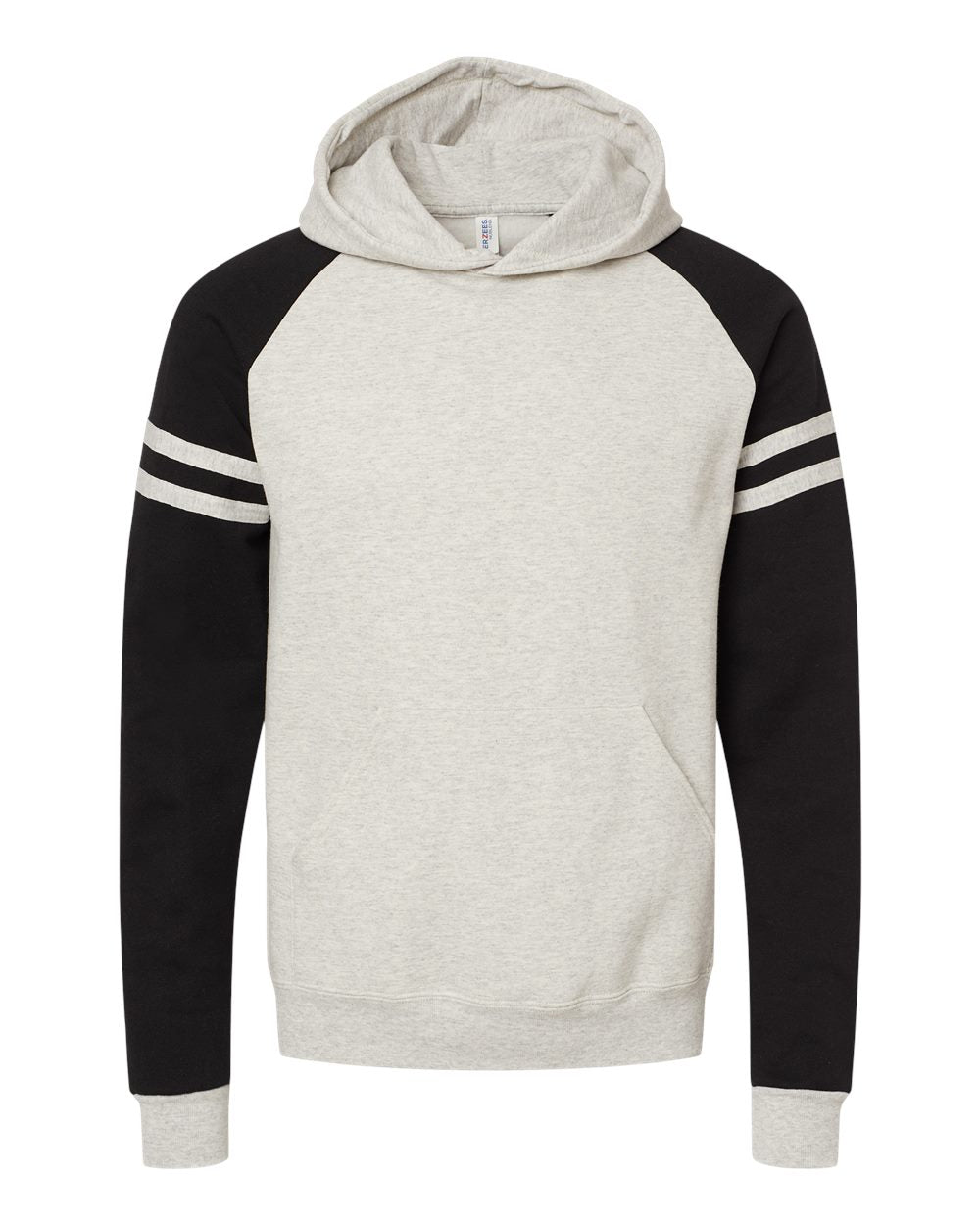 Unisex Nublend® Varsity Colorblocked Raglan Hooded Sweatshirt - Front - B00835243 - Oatmeal Heather/ Black Ink