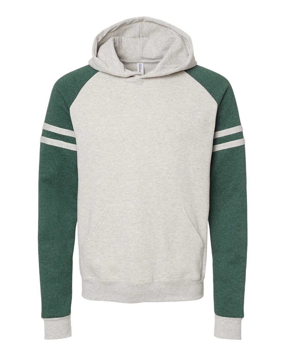 Unisex Nublend® Varsity Colorblocked Raglan Hooded Sweatshirt - Front - B00835543 - Oatmeal Heather/ Forest Green Heather