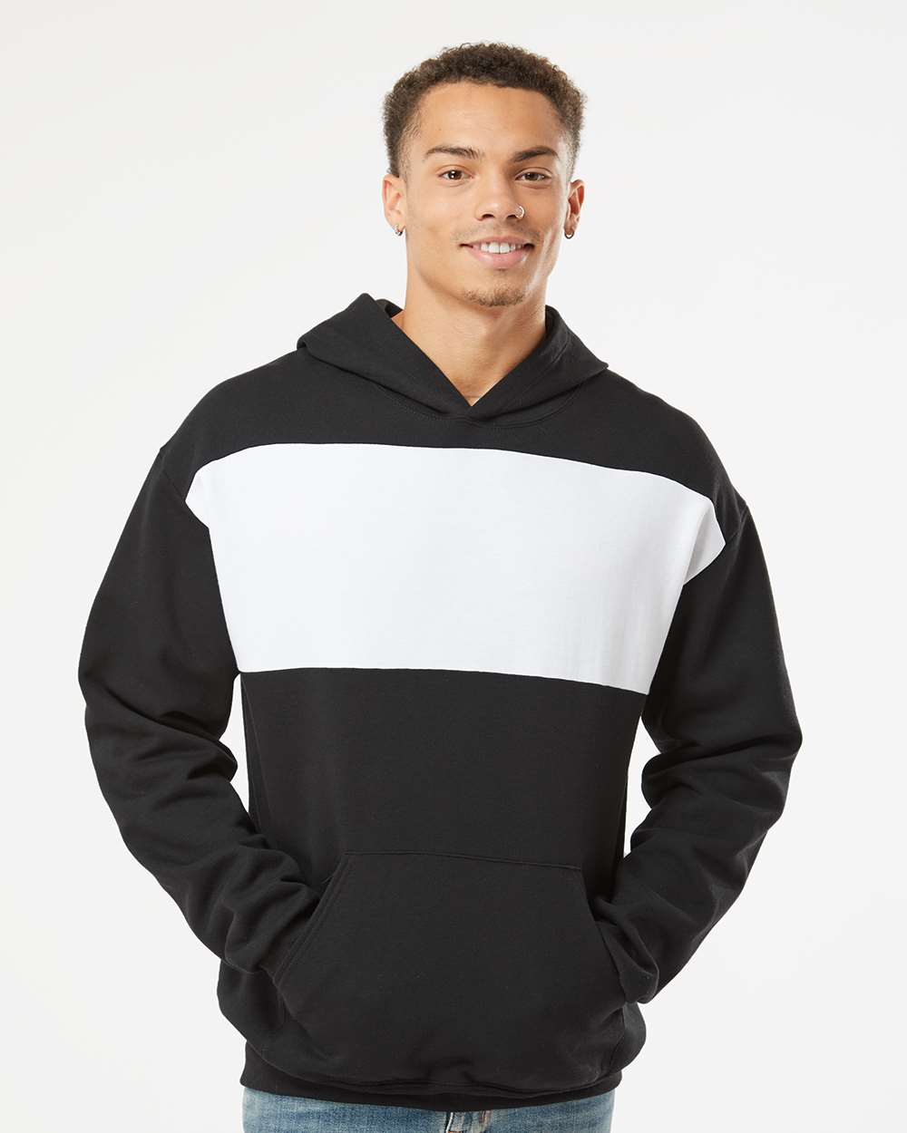 Unisex Nublend® Billboard Hooded Sweatshirt - OnModelFront - B00935506 - Black Ink/ White