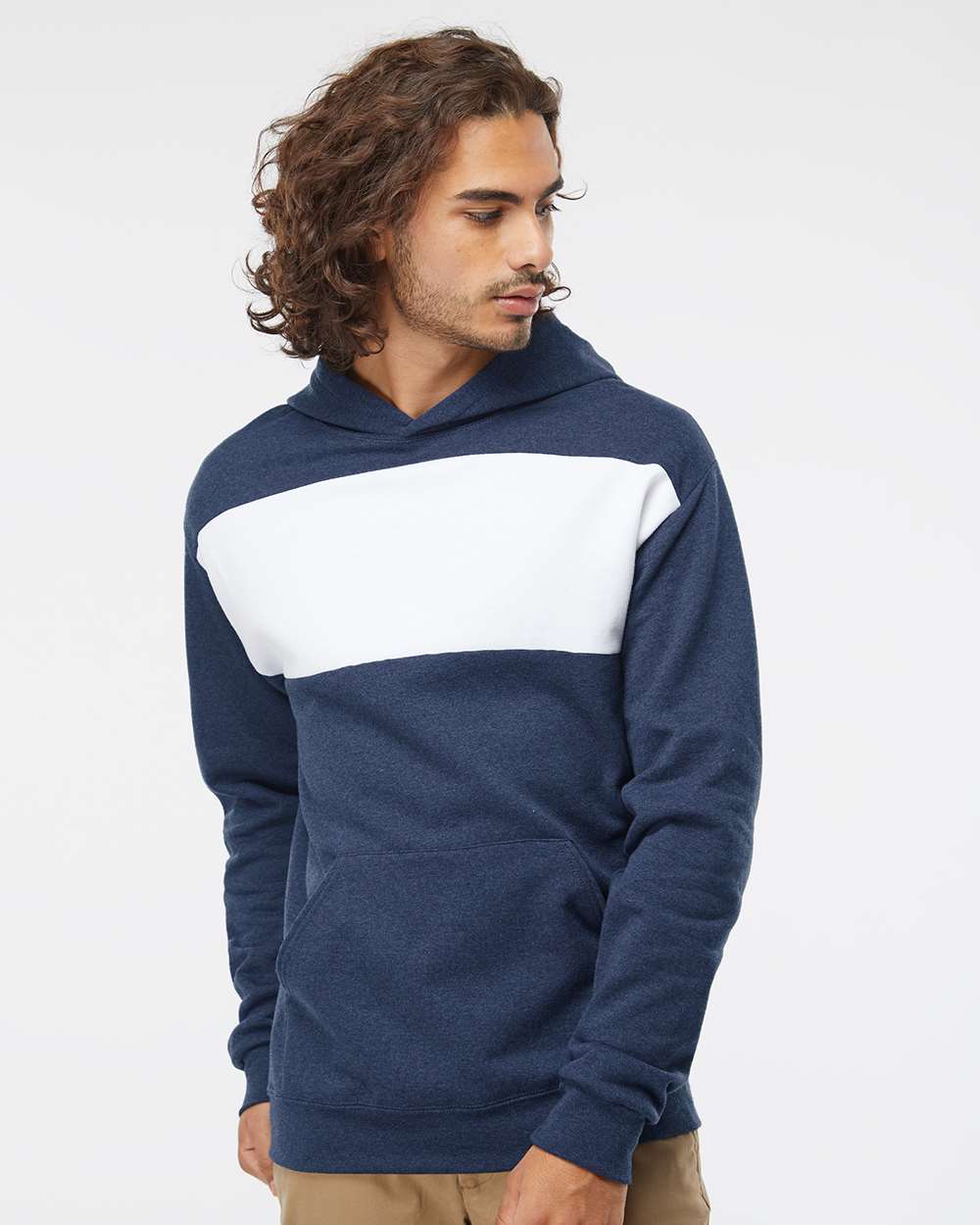 Unisex Nublend® Billboard Hooded Sweatshirt - OnModelFront - B00935657 - Indigo Heather/ White