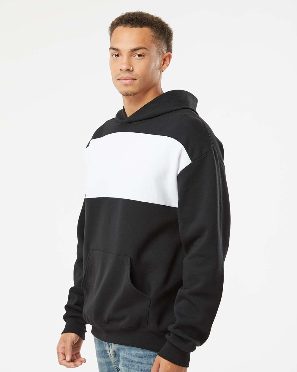 Unisex Nublend® Billboard Hooded Sweatshirt - OnModelSide - B00935506 - Black Ink/ White
