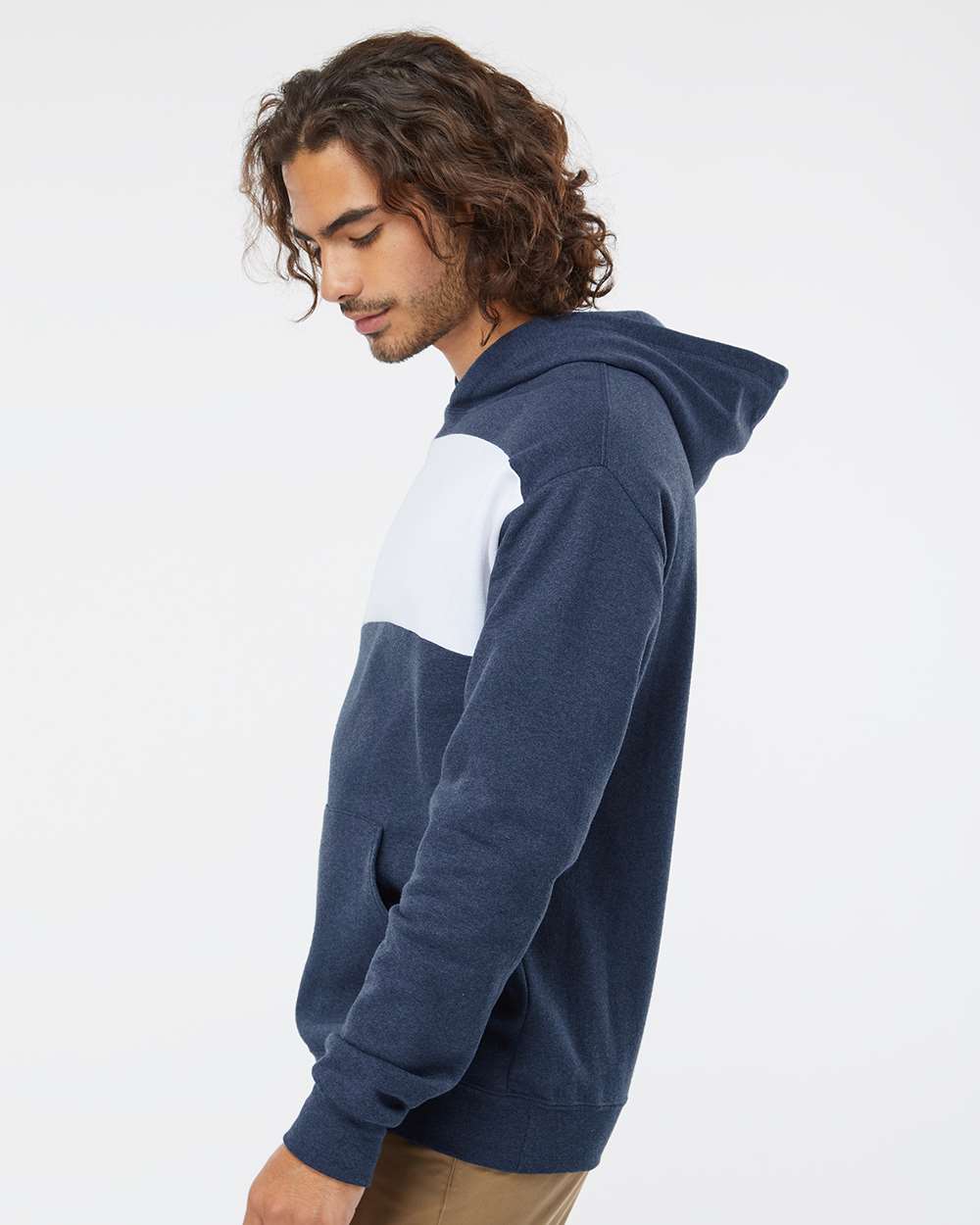 Unisex Nublend® Billboard Hooded Sweatshirt - OnModelSide - B00935657 - Indigo Heather/ White