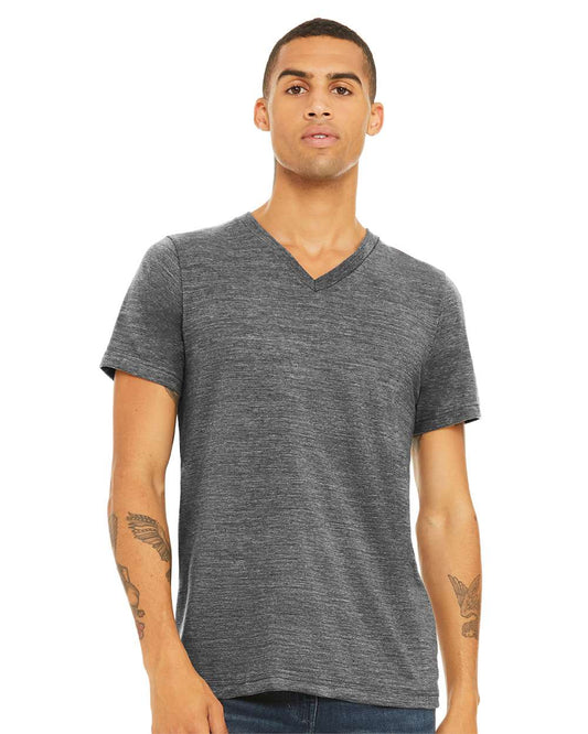 Unisex Textured Jersey V-Neck Tee - OnModelFront - B03406132 - Asphalt Slub