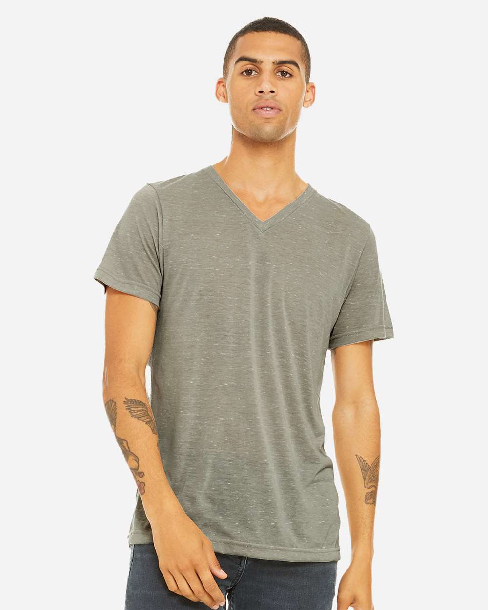 Unisex Textured Jersey V-Neck Tee - OnModelFront - B03406732 - Stone Marble
