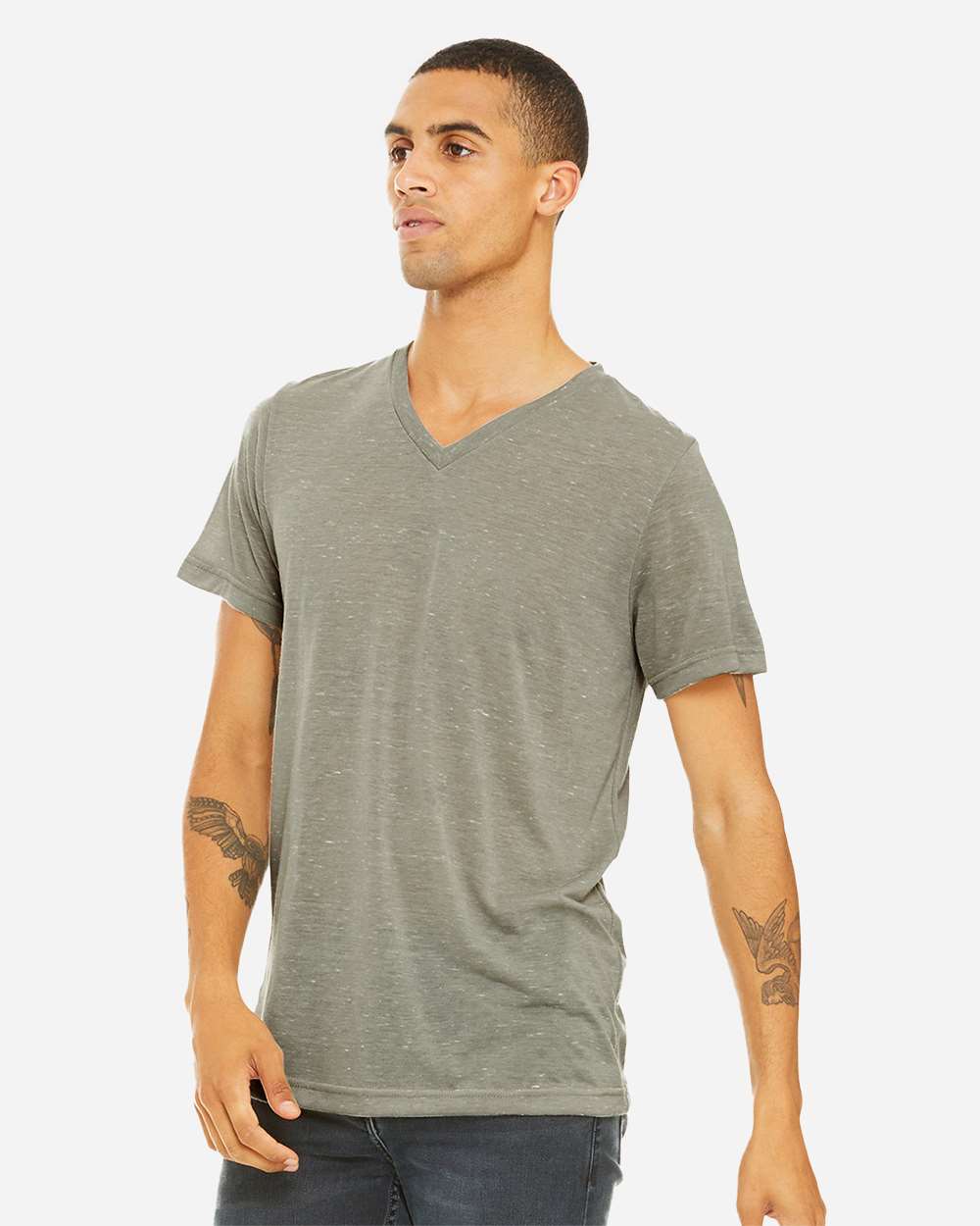 Unisex Textured Jersey V-Neck Tee - OnModelSide - B03406732 - Stone Marble