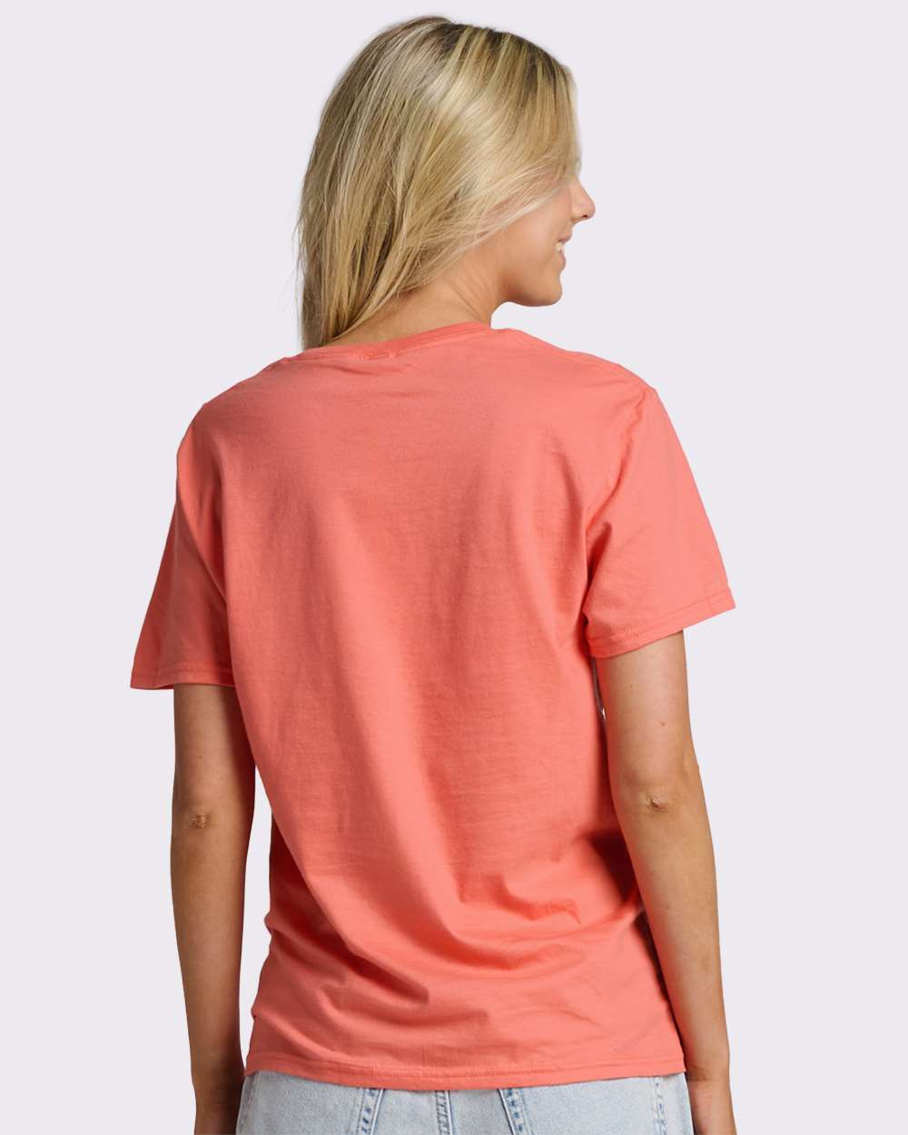 Premium Cotton T-Shirt - OnModelBack - B01335662 - Sunset Coral
