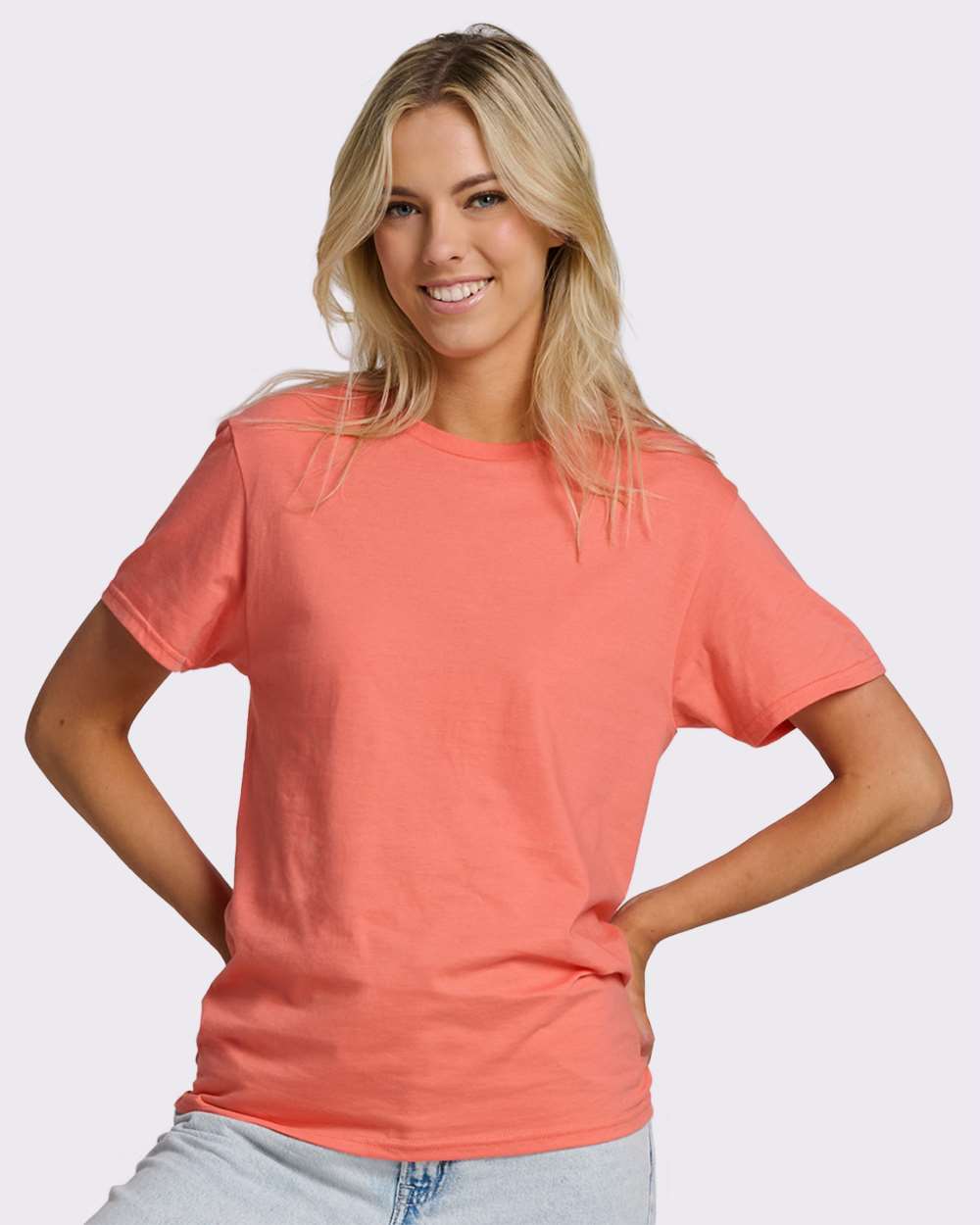 Premium Cotton T-Shirt - OnModelFront - B01335662 - Sunset Coral
