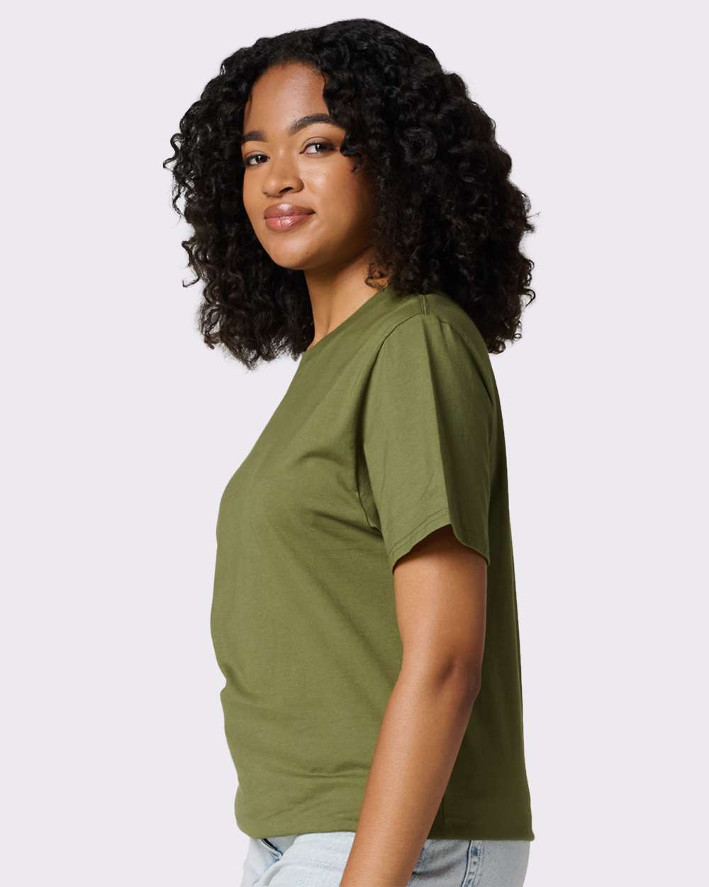 Premium Cotton T-Shirt - OnModelSide - B01335123 - Olive Oil