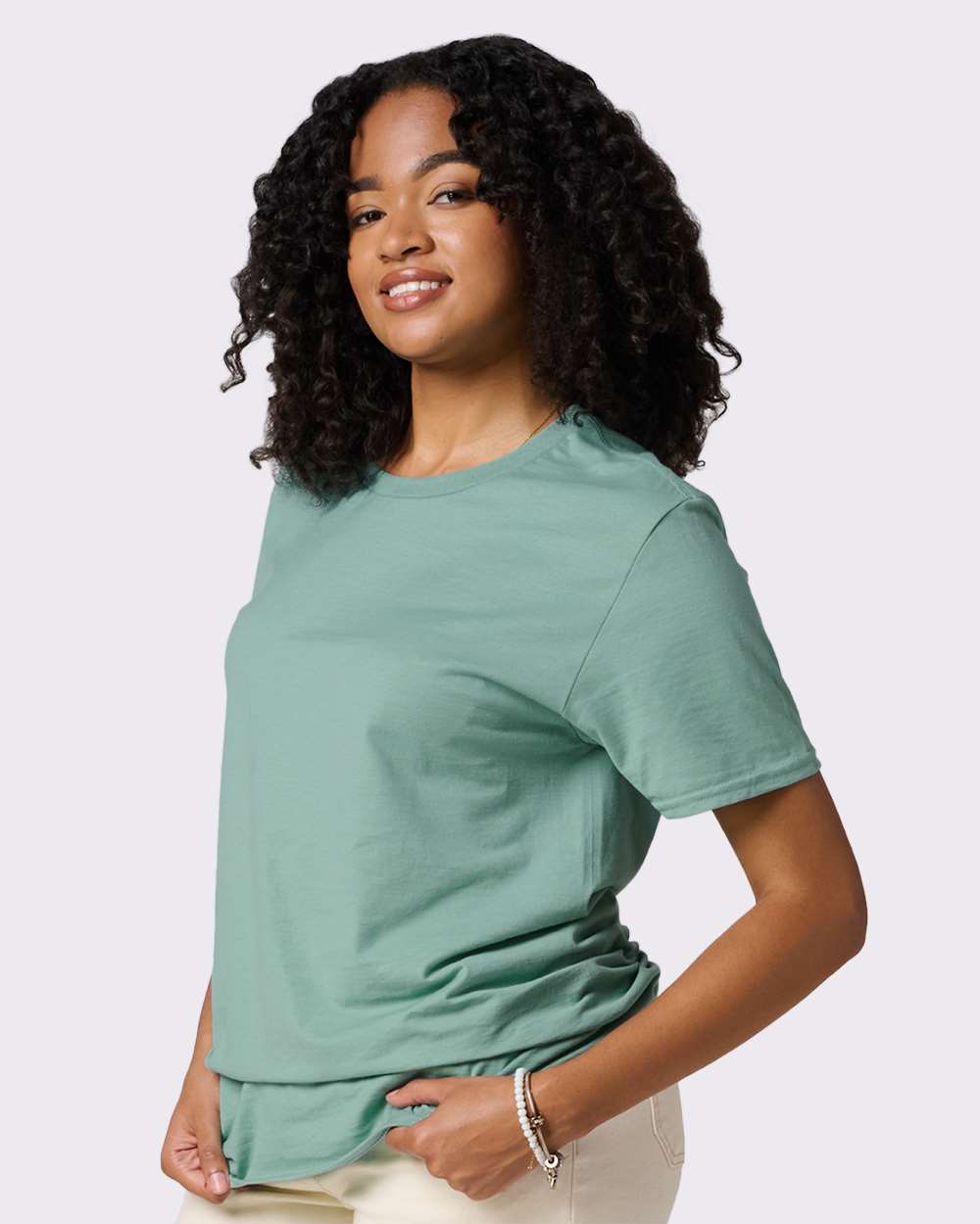 Premium Cotton T-Shirt - OnModelSide - B01335392 - Sage