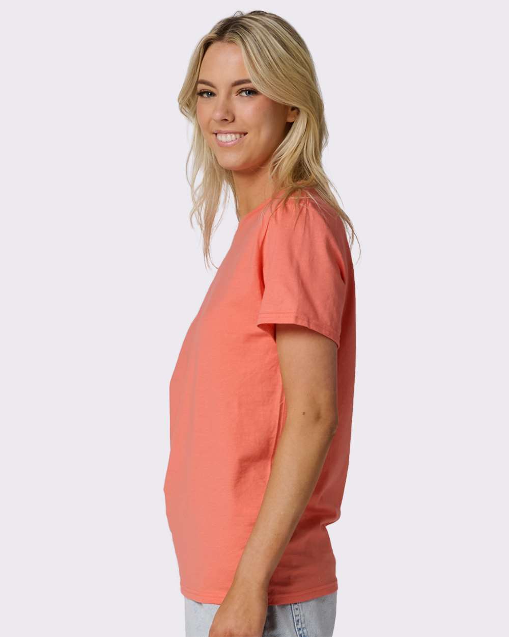 Premium Cotton T-Shirt - OnModelSide - B01335662 - Sunset Coral