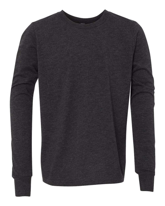 Youth Triblend Long Sleeve Tee - Front - B06106863 - Charcoal Black Triblend