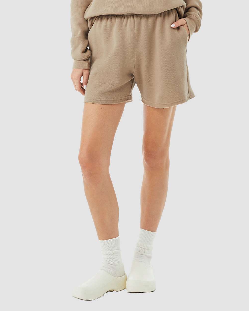 Women's Cutoff Fleece Shorts - OnModelFront - B04406363 - Tan