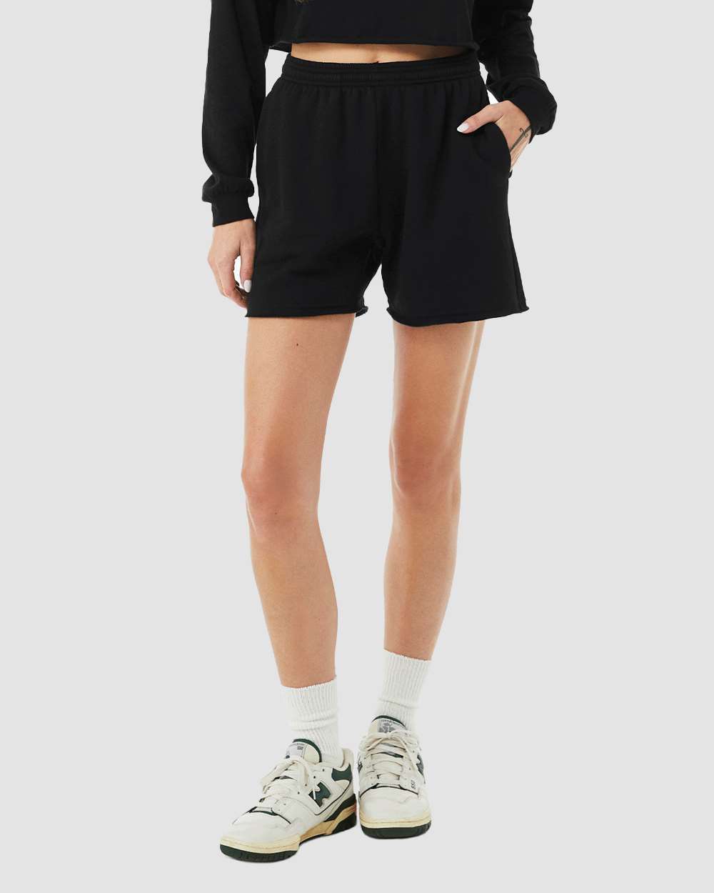 Women's Cutoff Fleece Shorts - OnModelFront - B04406503 - Black