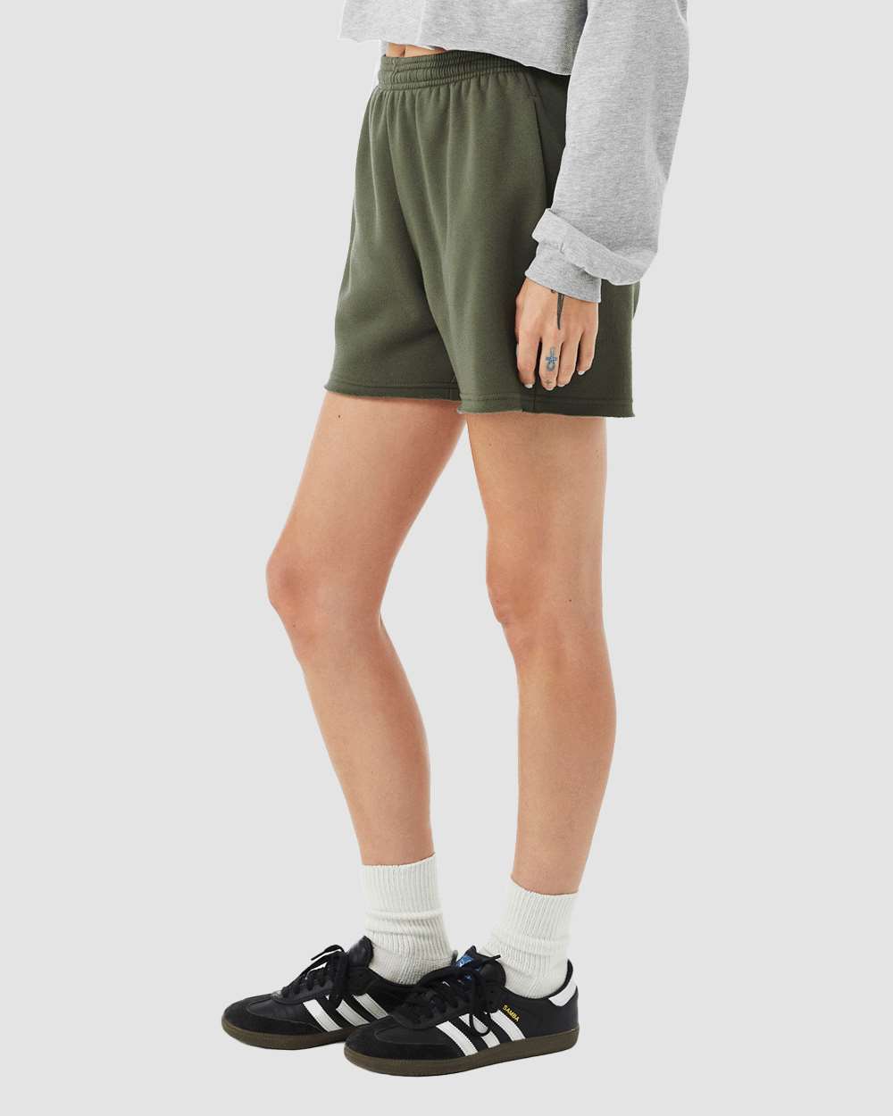 Women's Cutoff Fleece Shorts - OnModelSide - B04406063 - Military Green