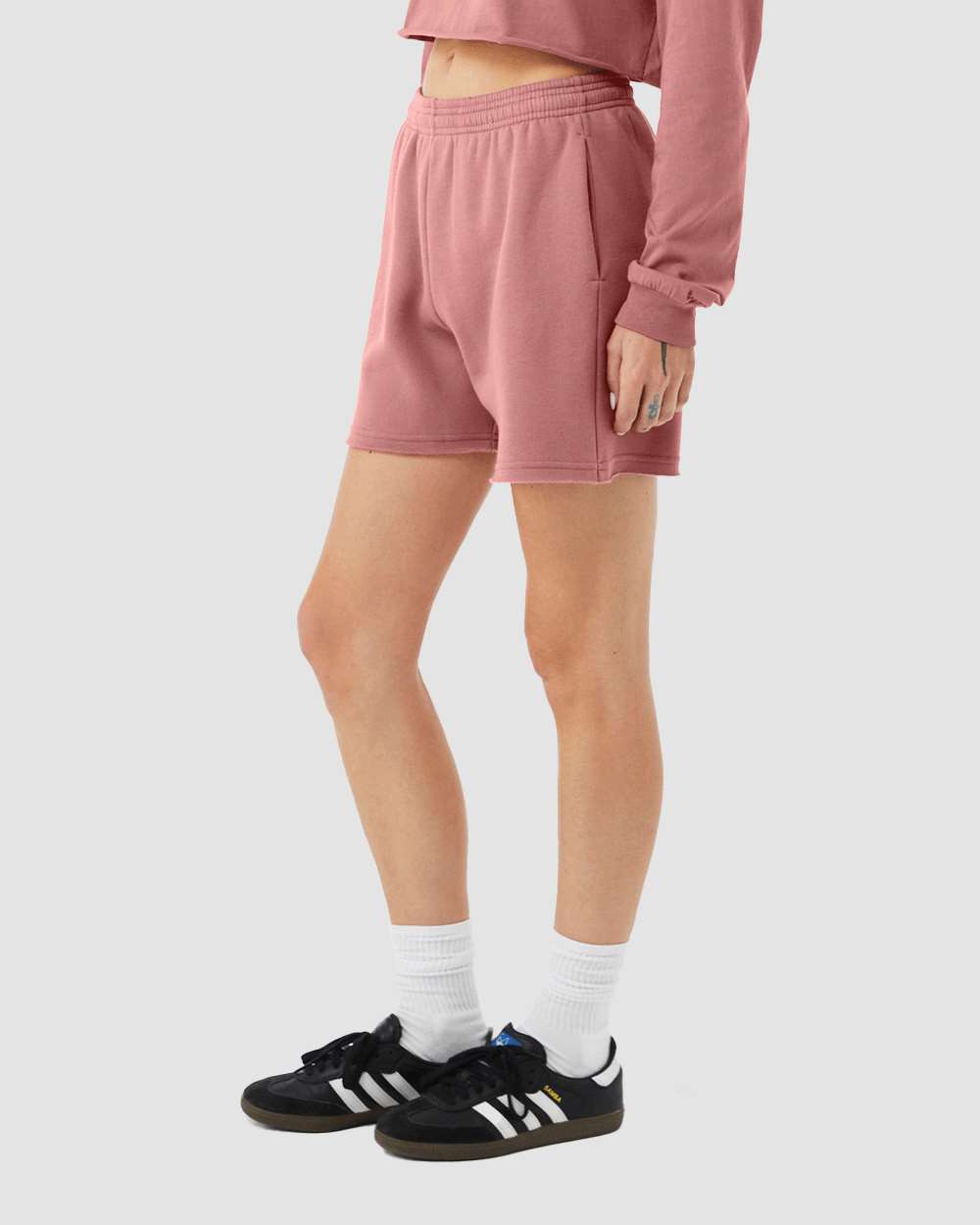 Women's Cutoff Fleece Shorts - OnModelSide - B04406273 - Mauve