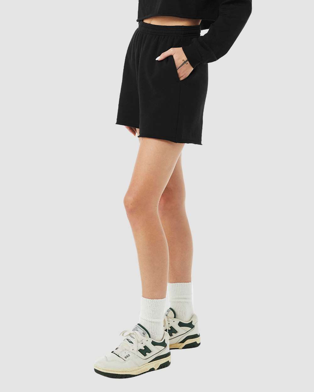 Women's Cutoff Fleece Shorts - OnModelSide - B04406503 - Black