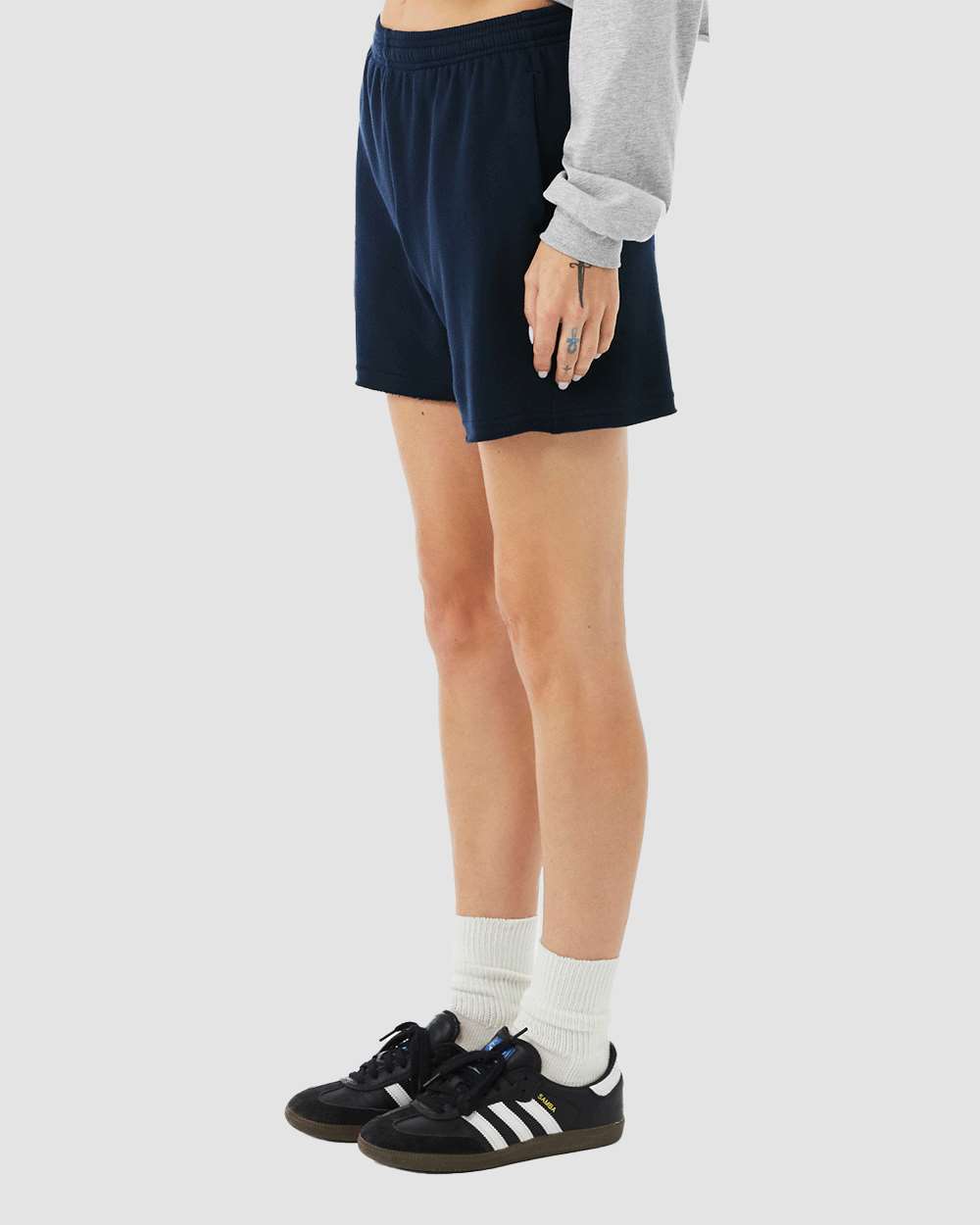 Women's Cutoff Fleece Shorts - OnModelSide - B04406653 - Navy