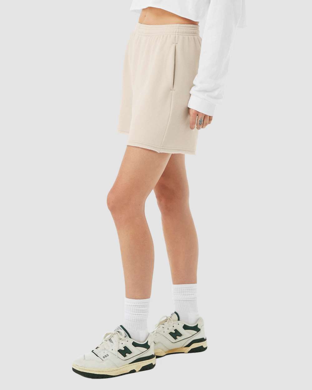 Women's Cutoff Fleece Shorts - OnModelSide - B04406983 - Heather Dust