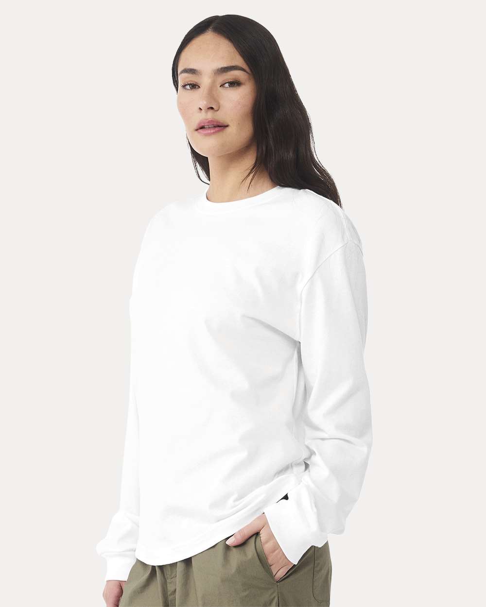 6 oz. Heavyweight Long Sleeve Tee - OnModelSide - B06206002 - White
