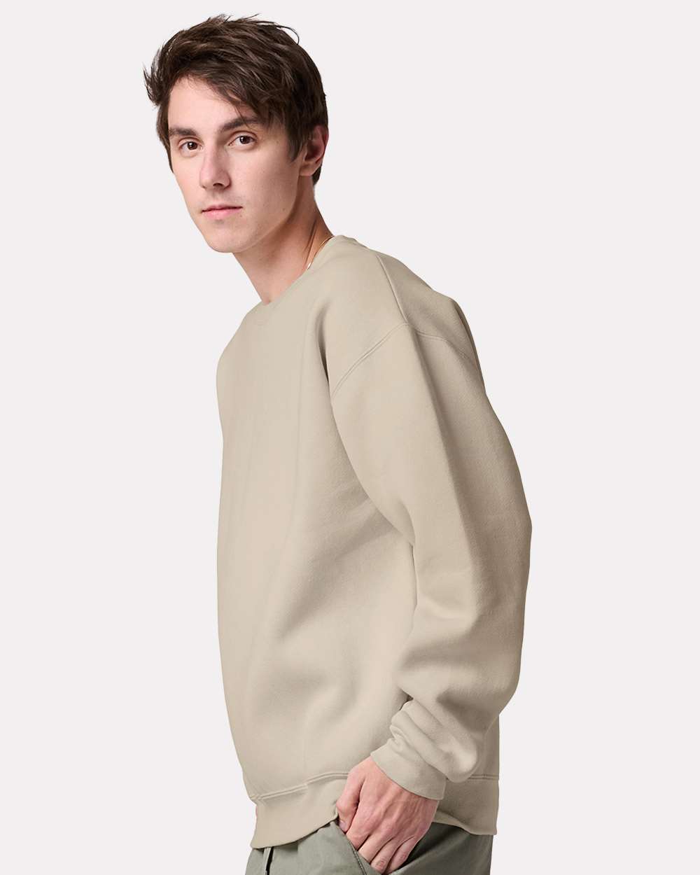 Unisex Rugged Crewneck Sweatshirt - OnModelSide - B01435733 - Putty