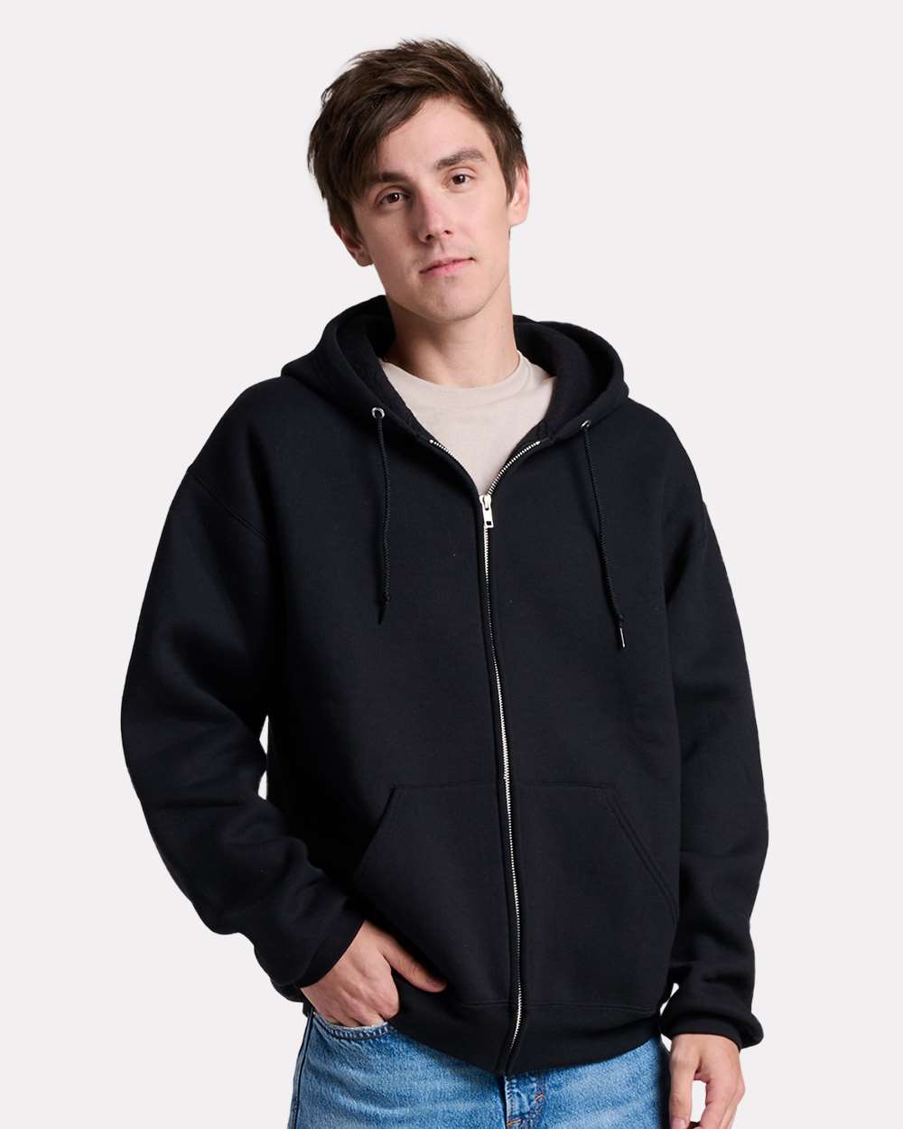 Unisex Rugged Full-Zip Hooded Sweatshirt - OnModelFront - B01635503 - Black Ink