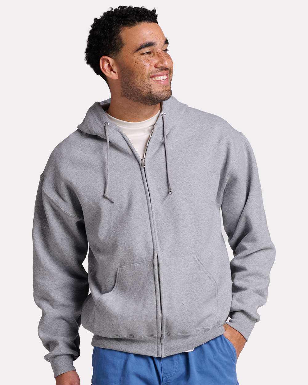 Unisex Rugged Full-Zip Hooded Sweatshirt - OnModelFront - B01635583 - Athletic Heather